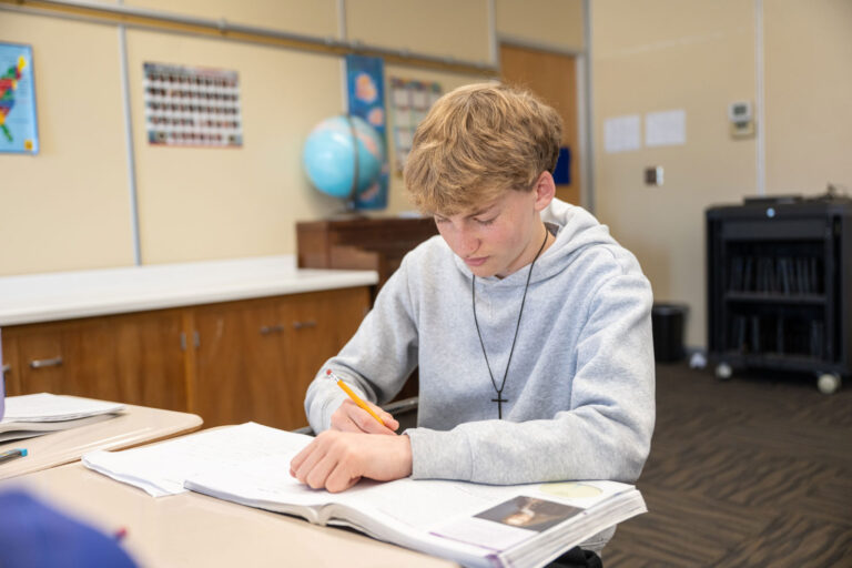 Middle school student studying at Salem Lutheran School in Greenfield, MN